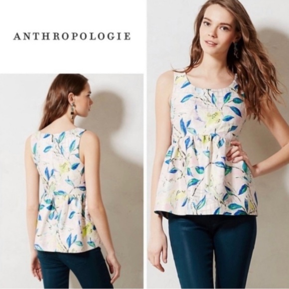 Anthropologie Tops - Anthropologie Leifsdottir Blouse Sleeveless Metallic Pink Green Floral Bird Sz 6